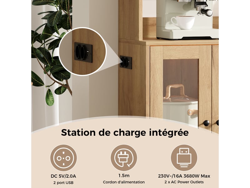  Meuble de cuisine muvano, buffet haut avec éclairage led et 6 portes en acrylique  - Conforama E
