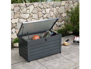Coffre de rangement extérieur 120 x 62 x 66 cm – gris foncé – 311 l, roulettes et couvercle verrouillable