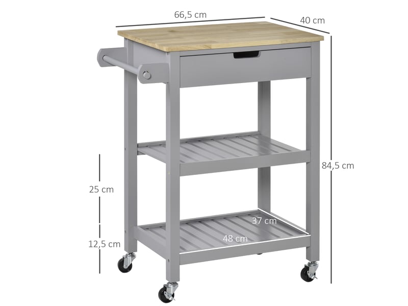 Desserte de service chariot de cuisine à roulettes 2 étagères - avec plan de travail en bois hévéa, 1 tiroir et - Conforama C
