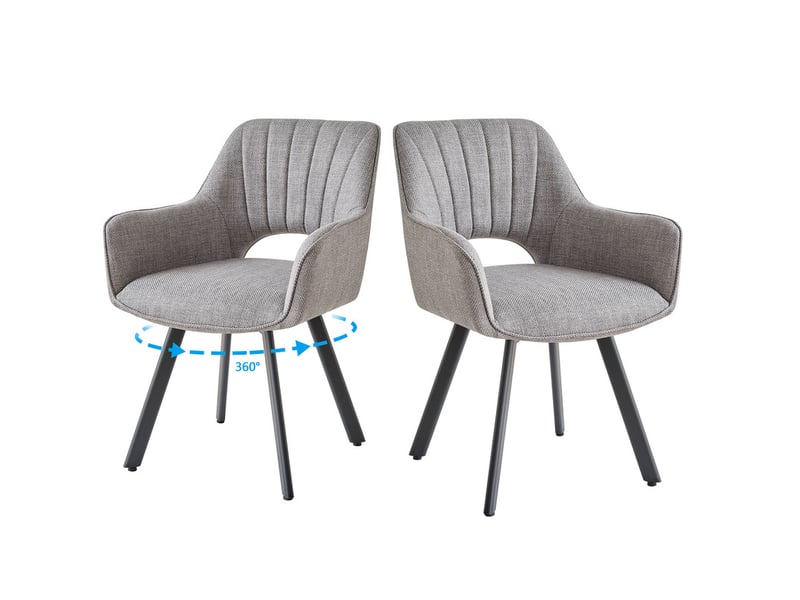  Lot de 2 chaises de salle à manger pivoter à 360° - cuisine, salon - avec dossier ajouré - lin - pieds en métal - gris clair  - Conforama A