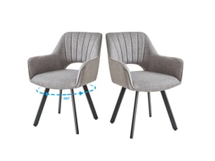 Lot de 2 chaises de salle à manger pivoter à 360° - cuisine, salon - avec dossier ajouré - lin - pieds en métal - gris clair