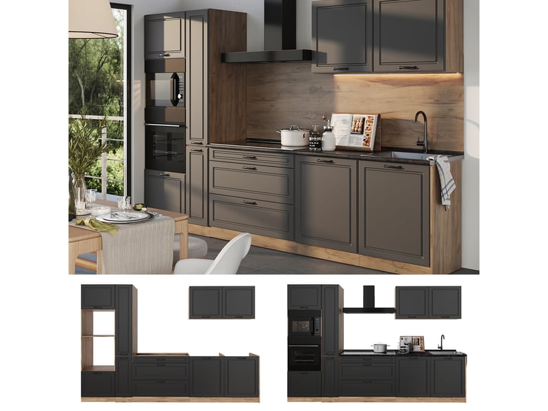  Vicco cuisine, anthracite campagnechêne doré, 310cm plan de travail anthracite  - Conforama D