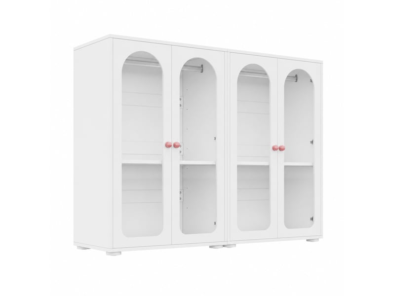 Lot de 2 armoires enfant 4 portes 160x50x120 cm mdf blanc et acrylique - Conforama D