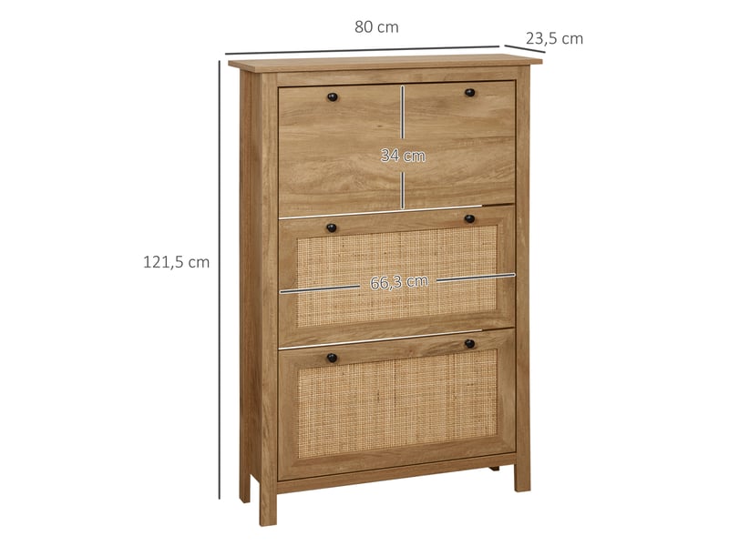 Meuble à chaussures étagère à chaussures armoire 3 portes abattants effet cannage rotin - en bois bois naturel - Conforama D