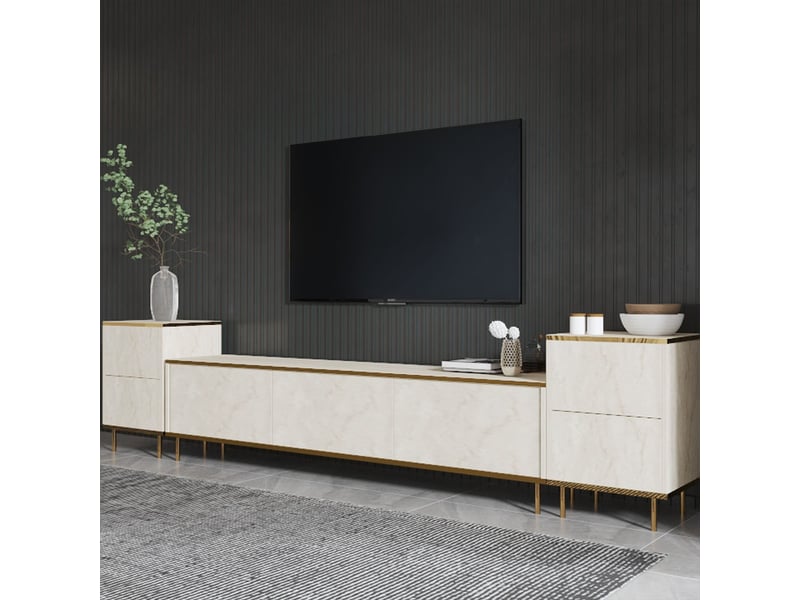  Meuble tv mobile avec étagères et meubles hauts imaj - or  - Conforama E