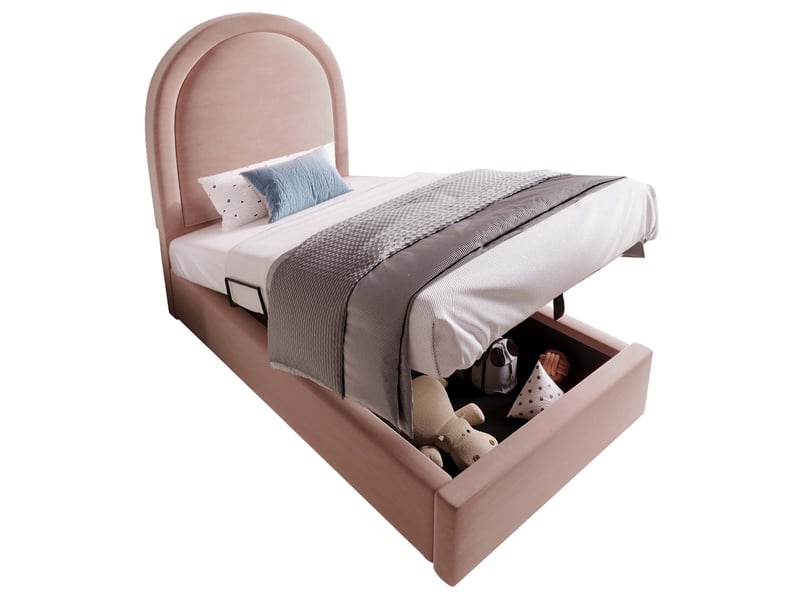  Lit enfant avec rangement 90 x 190 cm rose en velours  - Conforama A