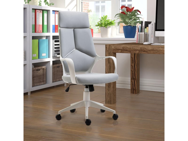  Fauteuil de bureau à bascule, fauteuil présidentiel en tissu, réglable en hauteur et pivotant, 63 x 63 x 117-127 cm, gris  - Conforama C