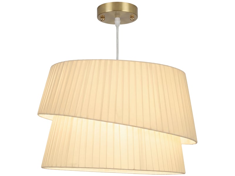  Suspension luminaire élégante à double abat-jour, rosace dorée, câble réglable, ampoule non incluse e14 40 w, blanc  - Conforama A