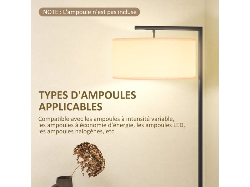  Lampadaire lampe à pied abat-jour en tissu de lin base ronde stable noir et blanc 47 x 37 x 153 cm  - Conforama R