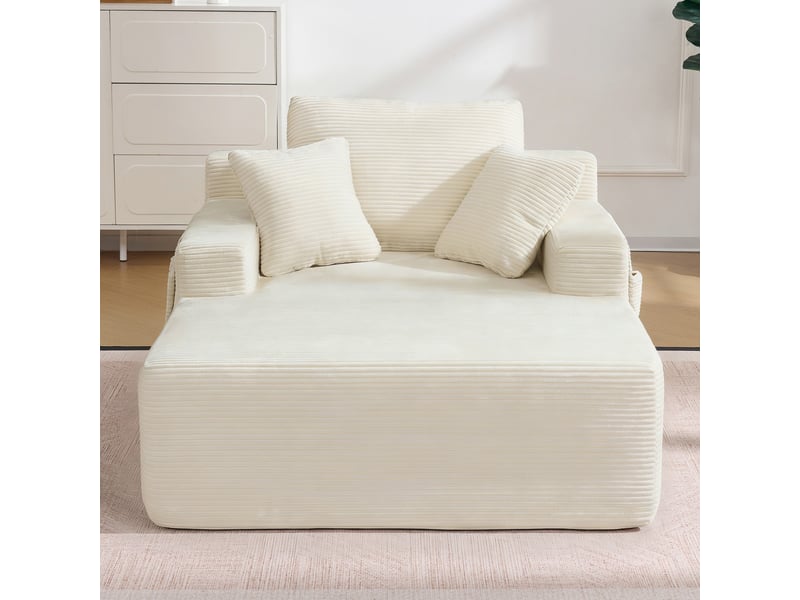  Canapé convertible 2 places en velours côtelé – assise profonde, coussins moelleux, poches de rangement, mousse haute densité – blanc crème  - Conforama C