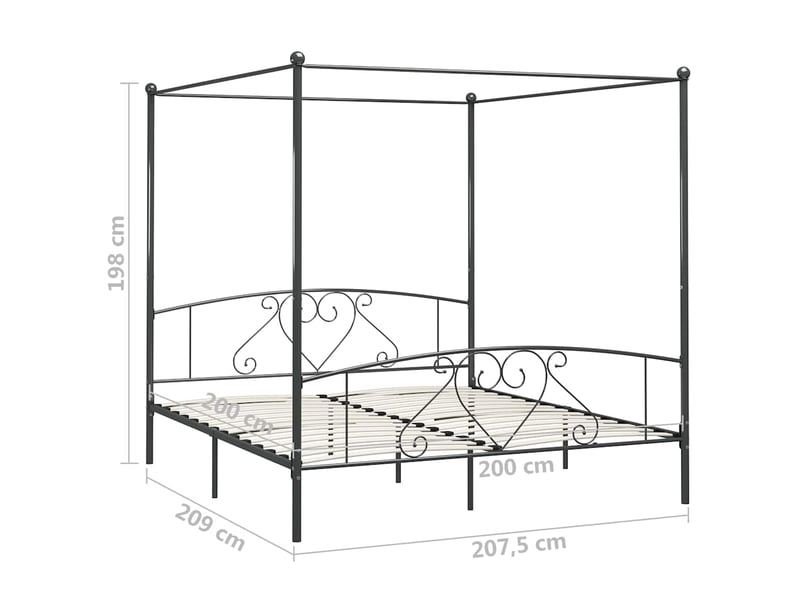  Lit double- lit adulte -  cadre de lit à baldaquin sans matelas gris métal 200x200 cm  - Conforama D