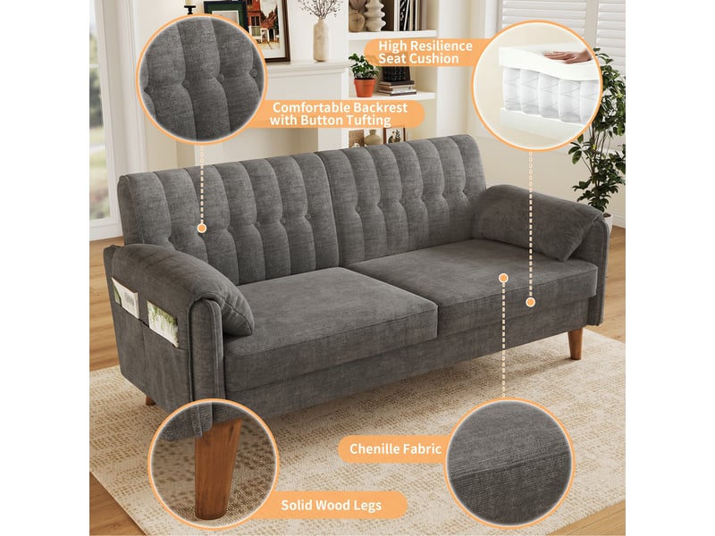  Canapé 2 places en chenille gris clair avec dossier capitonné  - Conforama B