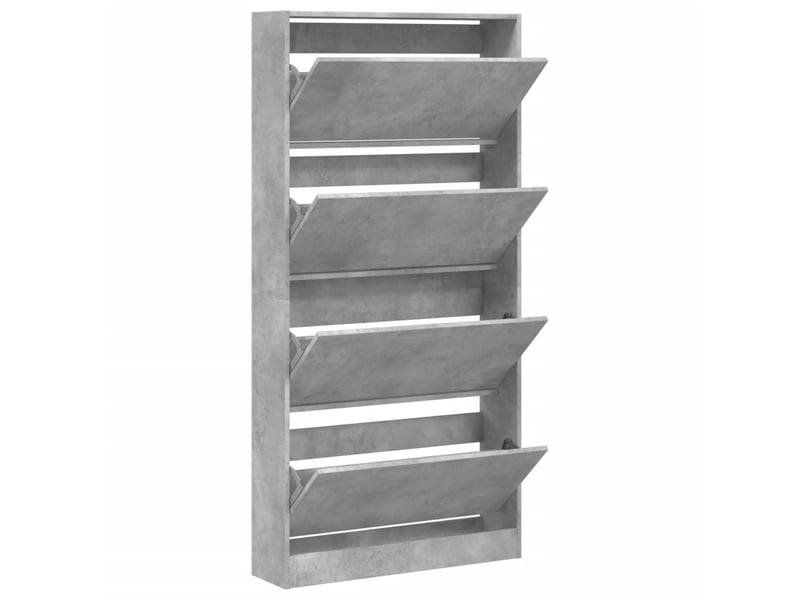  Meuble à chaussure | armoire à chaussures 4 tiroirs rabattables gris béton  - Conforama E