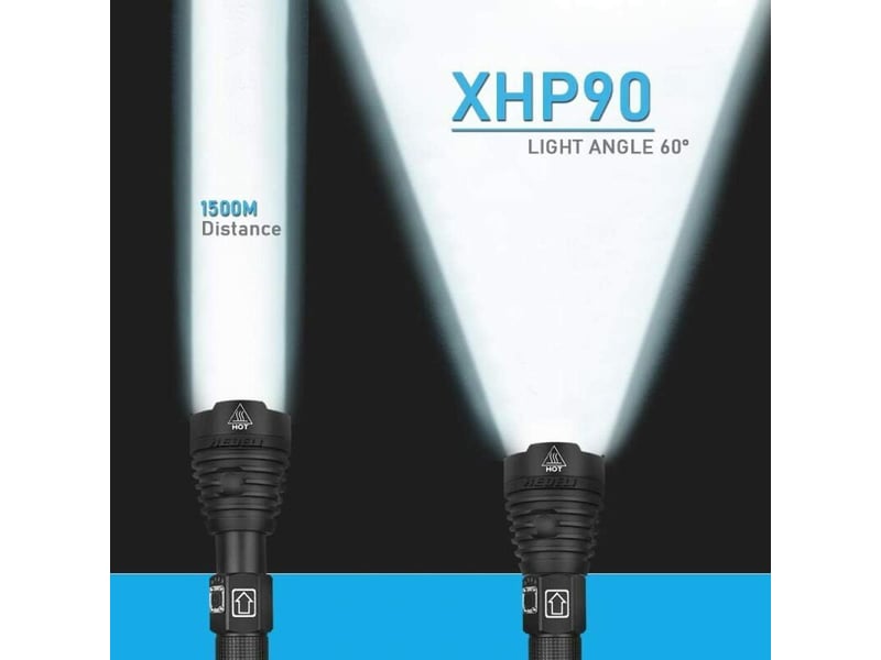 Lampe torche led,10000 lumens lampe de poche xhp90 puissante ajustable zoomable étanche torche,lampe torche rechargeable usb,contient - Conforama D