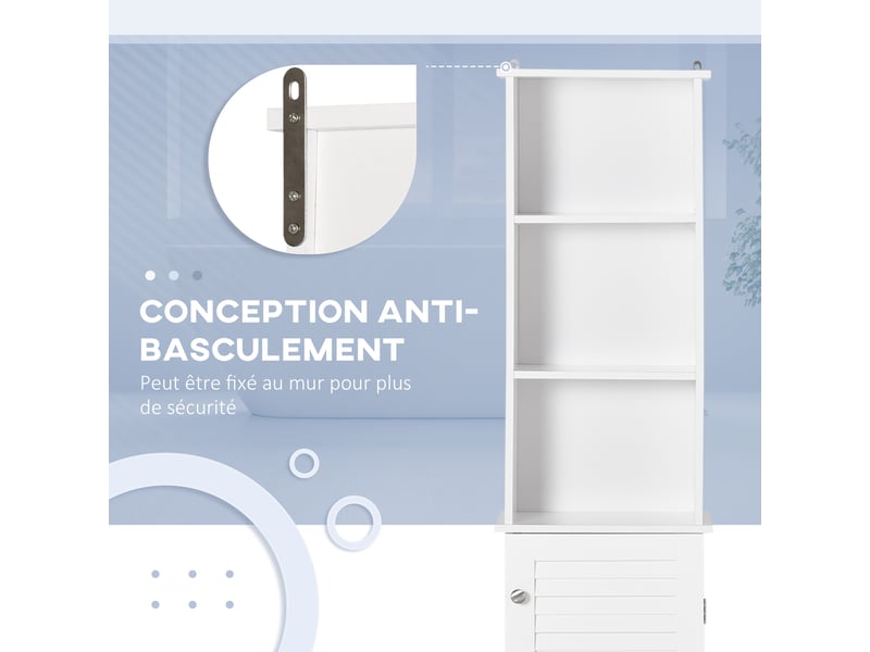 Meuble colonne salle de bain 3 niches placard persienne porte 3 étagères mdf panneaux de particules blanc - Conforama W