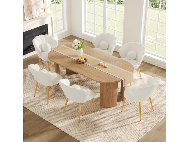  Lot de 6 chaises de salle à manger 60x62,5x83 cm blanches, tissu peluche, pieds métal doré, dossier coquille  - Conforama B