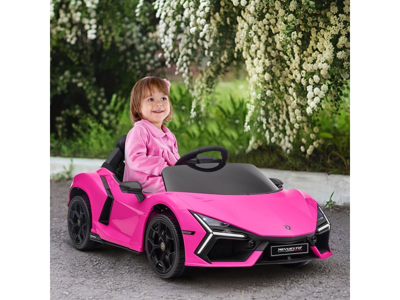  Voiture électrique pour enfants de 3 à 5 ans, conduite souple, télécommandée, avec klaxon, en plastique et métal, rose  - Conforama D
