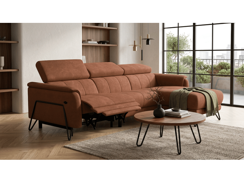 Canapé d'angle 4 places roden avec relax, tissu velours marron RODEN - Conforama B