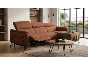 Canapé d'angle 4 places roden avec relax, tissu velours marron