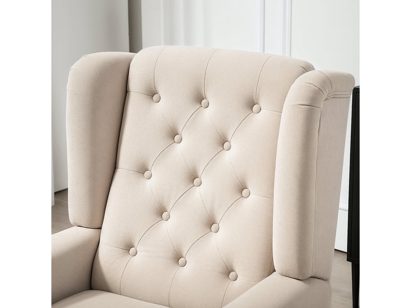  Fauteuil à oreilles style chesterfield dossier capitonné grand confort bois noir tissu beige 833-695V80BG - Conforama D