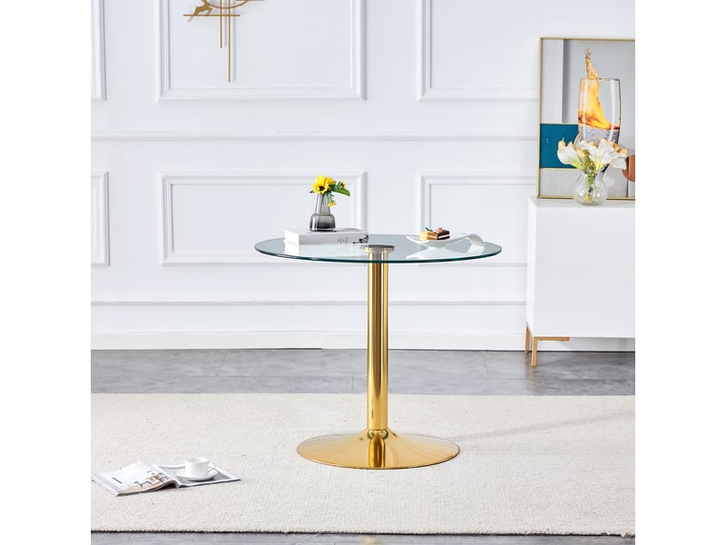 Table de bar ronde 2 places avec plateau en verre trempé - lpospi - base métallique stable, doré transparent 85 × 76 cm - Conforama C