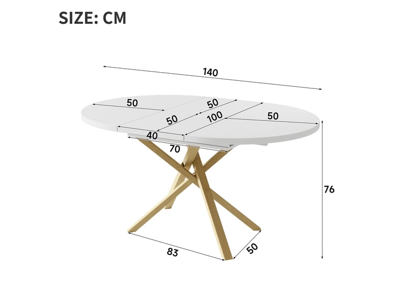  Table à manger extensible 100-140 x 100 cm, 4-6 personnes, pieds croisés, blanc et bois Jamama eleni - Conforama C