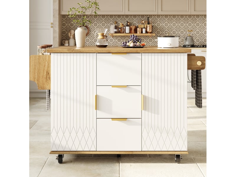 Desserte de cuisine 134x46x88 cm blanche effet bois avec plateau rabattable - Conforama B