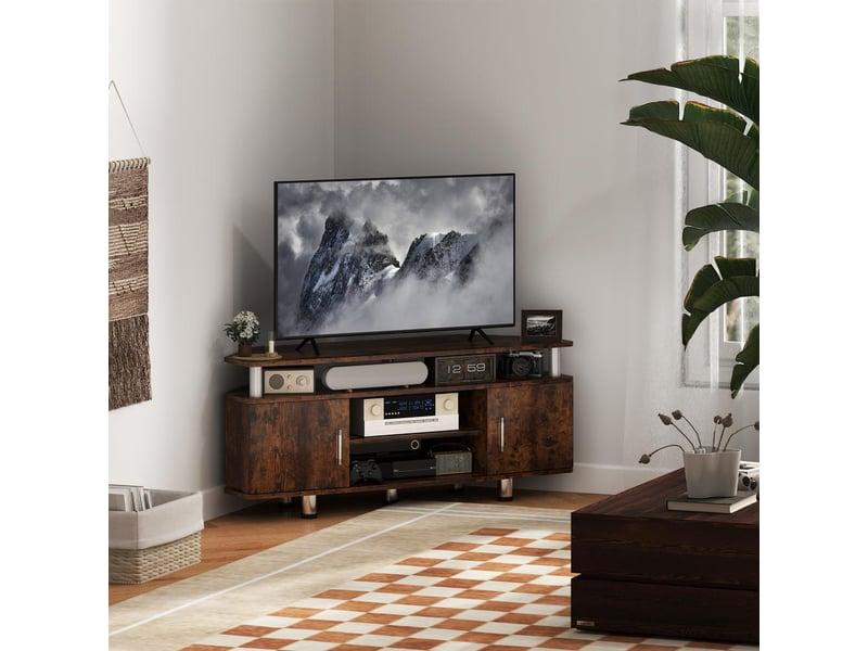  Meuble tv en bois pour téléviseur jusqu'à 55 pouces avec placards et niche ouverte rangement salon bicolore marron  - Conforama B