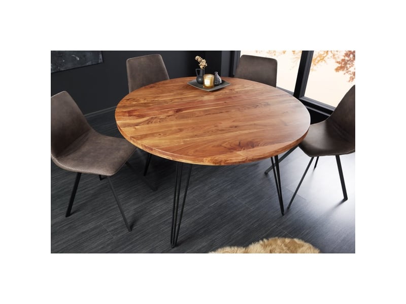  Table de salle à manger silva – bois massif d'acacia et métal noir – 120 cm – plateau épais 45 mm – style industriel  - Conforama D