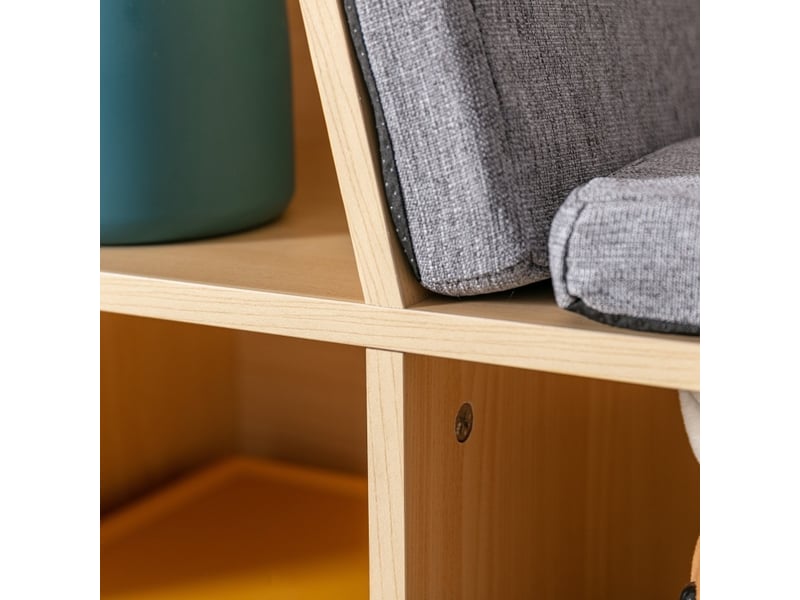  Bibliothèque enfant avec banquette 103 x 30 x 62 cm gris et naturel, mdf, 6 compartiments, 3 coussins  - Conforama D
