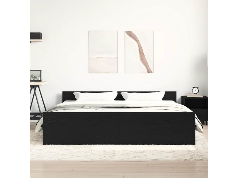  Lit double- lit adulte -  cadre de lit sans matelas en chêne noir 200x200 cm bois d'ingénierie  - Conforama B