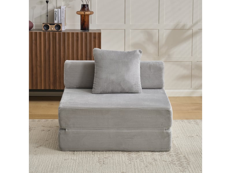  Canapé convertible, canapé-lit, 1 place, en velours tricoté, gris clair, pour salon, mobilier pour espace de vie, chambre  - Conforama R