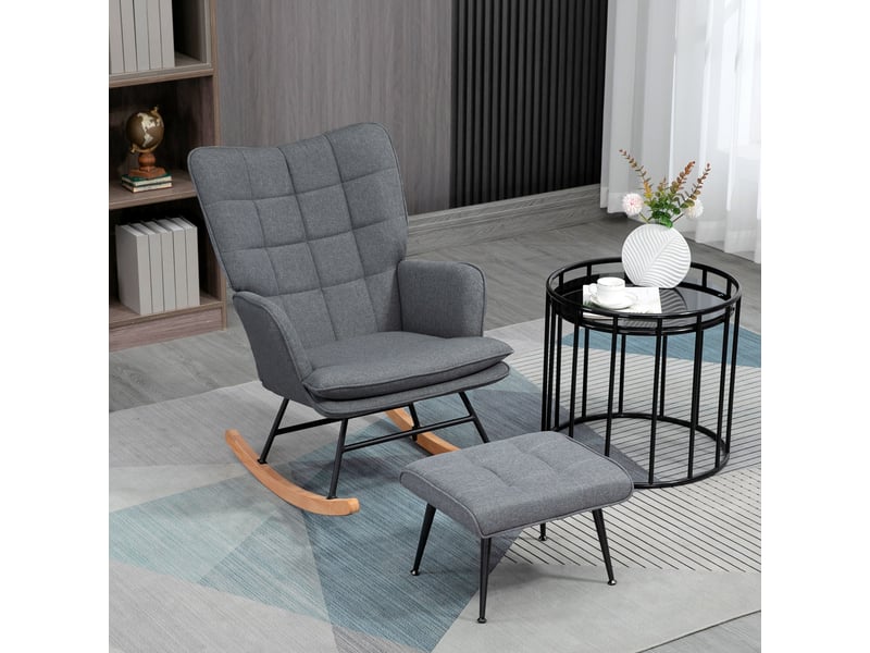  Fauteuil à bascule, chaise à bascule, rocking chair, tissu aspect 89x64x90cm, gris  - Conforama D