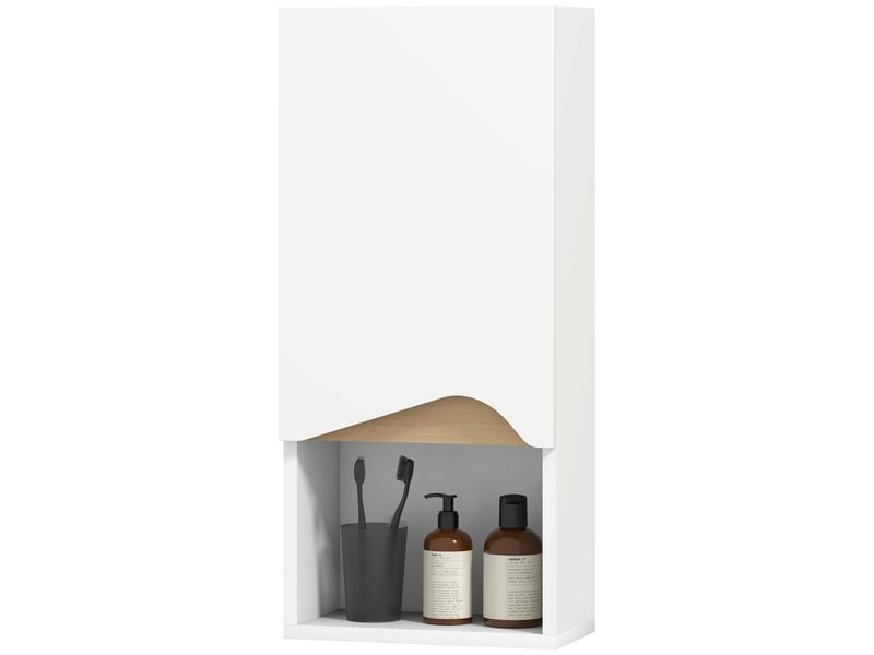  Armoire murale de salle de bain avec porte à fermeture douce, étagère réglable et compartiment ouvert, 30x17x67cm, blanc  - Conforama B