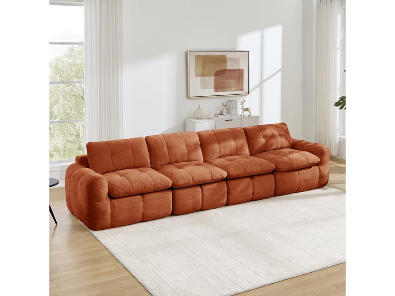  Canapé fixe, droit, modulaire, en tissu chenille, orange 334x97x68cm - Conforama B