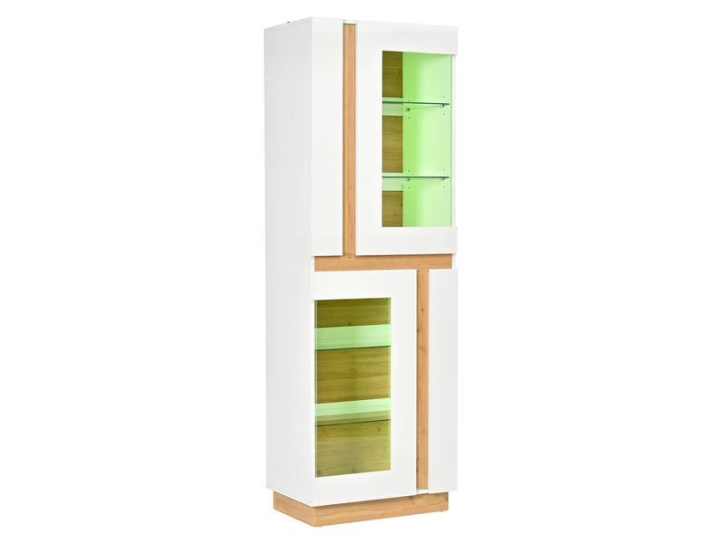  Vitrine avec éclairage led, 2 portes en verre, étagères en verre, grand meuble d'exposition, armoire de salon, rangement en panneaux de particules  - Conforama A
