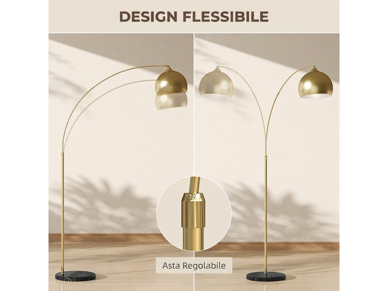 Lampadaire arc doré avec hauteur réglable, base en marbre noir, douille e27 pour salon et coin lecture - Conforama D