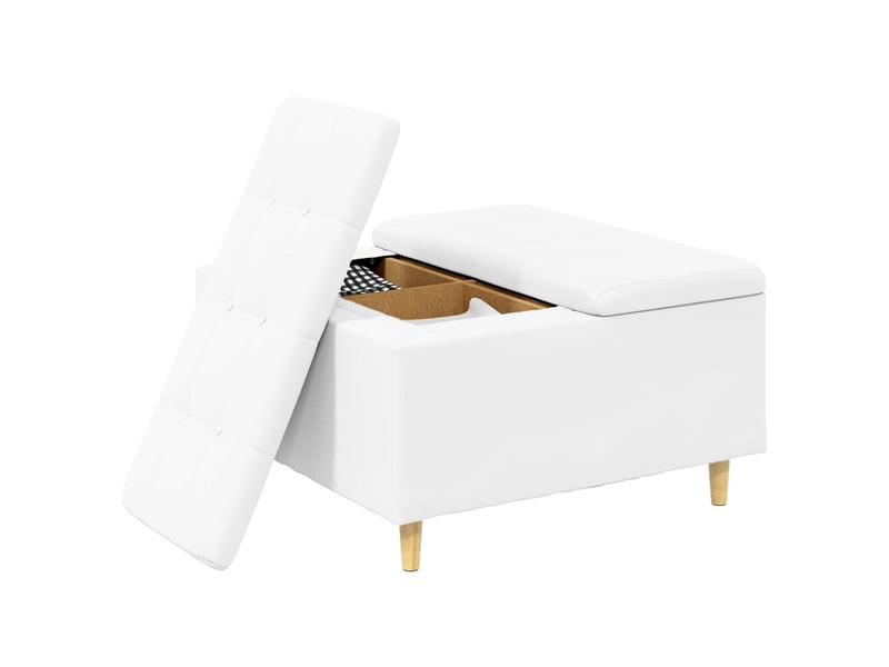  Ottoman, repose pied salon avec rangement blanc 80x80x45 cm simili cuir  - Conforama C