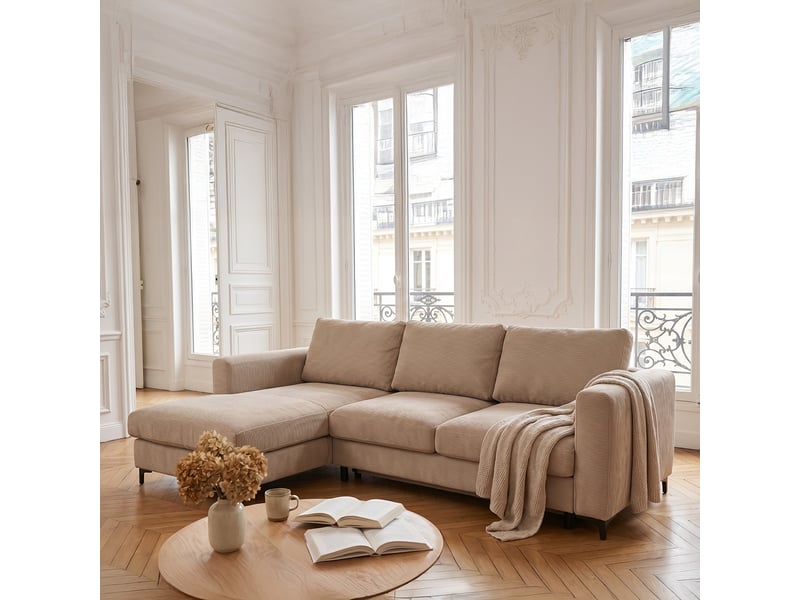  Canapé d'angle droit convertible - 4 places - velours côtelé - fiesole - beige 3CA52.CA.4AC.G.05 - Conforama B