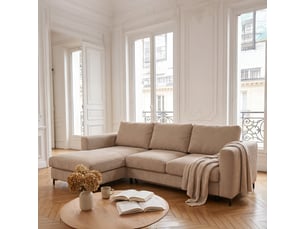 Canapé d'angle droit convertible - 4 places - velours côtelé - fiesole - beige