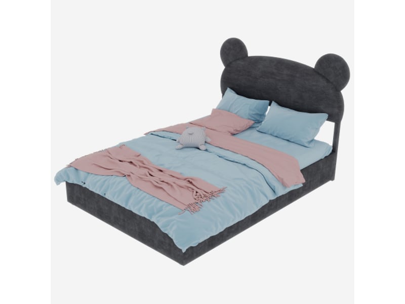  Lit coffre 140x200 cm, lit enfant avec tête de lit dessin animé, sans matelas, sans fond, gris  - Conforama D