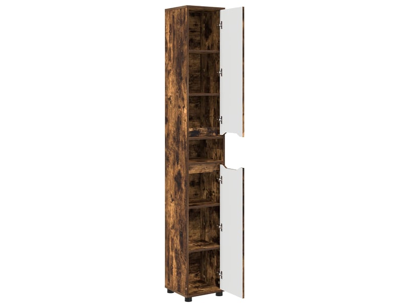  Cabinet de salle de bain, meuble de rangement chêne fumé 30.5x30x195 cm  - Conforama E
