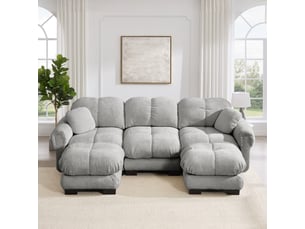 Canapé d'angle, canapé 3 places, avec pouf, style cloud, pour salon, mobilier pour espace de vie, gris clair
