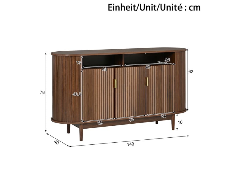  Buffet 3 portes couleur noyer avec lignes verticales 140 cm  - Conforama C