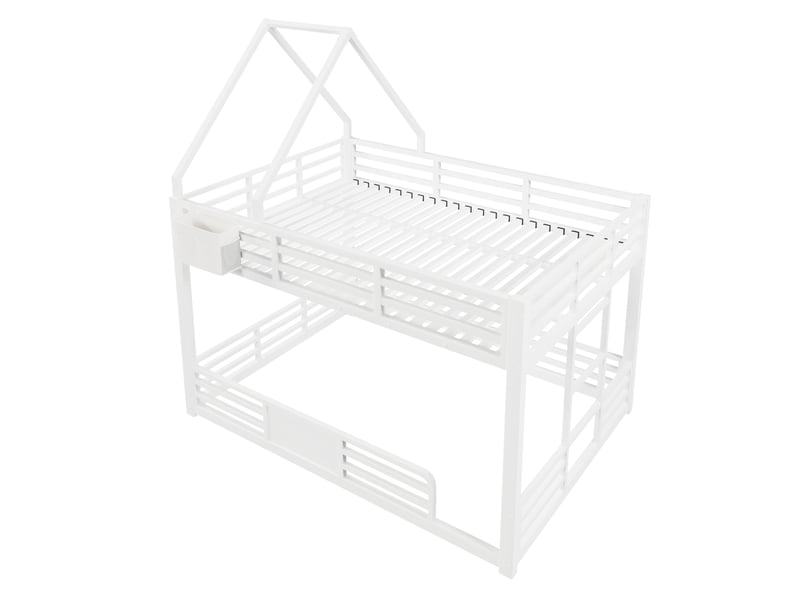  Lit superposé cabane 140x200 cm en métal et mdf avec led multicolores blanc, sans matelas  - Conforama E