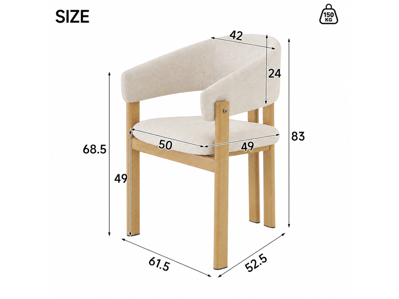  Lot de 4 chaises de salle à manger 61,5x52,5x83 cm avec accoudoirs métal beige et aspect bois naturel  - Conforama E