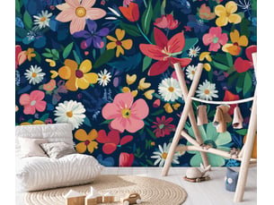 Papier peint  panoramique  intissé  fleurs fille coloré - 400x280 cm - papier peint  enfant
