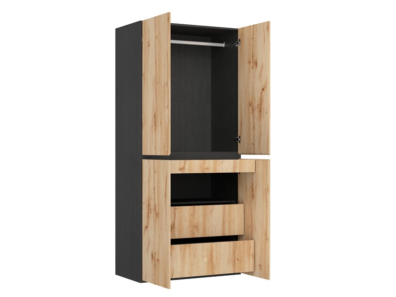  Armoire penderie 90x50x200 cm chêne armoire 4 portes avec tiroirs et tiroir à bijoux  - Conforama R
