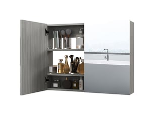 Armoire murale salle de bain avec miroir, meuble salle de bain, double portes et étagères réglables, 80x15x60cm, gris