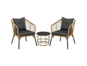 Salon de jardin 3 pièces, fauteuils 62x65x78 cm, acier et rotin pe sable gris foncé, avec coussins